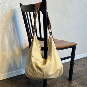 Slouchy Lucky Brand Cream Leather Hobo Bag